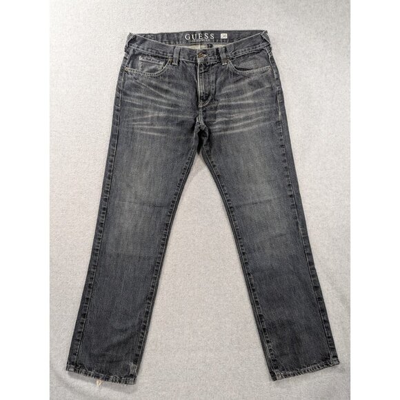 Guess Jeans Mens SZ 36x32 Blue Relaxed Distressed Straight Faded Whiskers Y2K - Picture 1 of 14